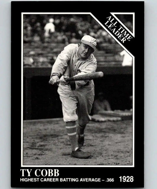 Black and white baseball card of Ty Cobb in vintage Philadelphia Athletics uniform