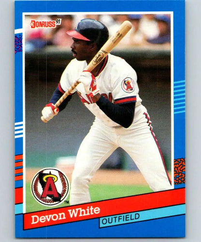 1991 Donruss Baseball Card of Devon White in batting stance for California Angels