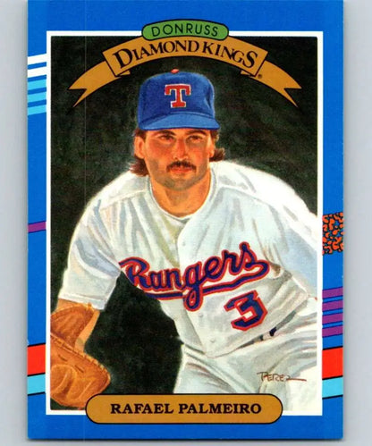 1991 Donruss Baseball Card of Rafael Palmeiro, Texas Rangers in a white uniform