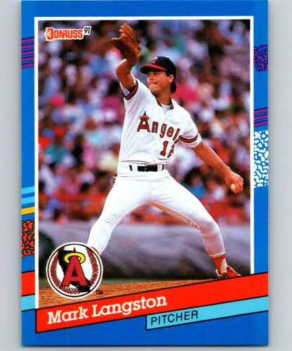 1991 Donruss #190 Mark Langston California Angels Baseball Card in mid-throwing motion