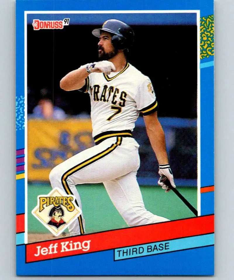 1991 Donruss Jeff King Pittsburgh Pirates baseball card in white home uniform