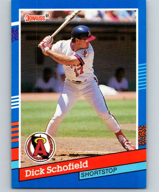 1991 Donruss Baseball Card of Dick Schofield, California Angels Shortstop at Bat