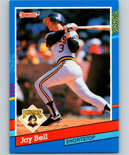 1991 Donruss #289 Jay Bell baseball card of Pittsburgh Pirates shortstop in white uniform