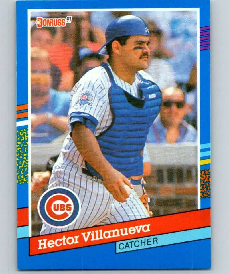 1991 Donruss Hector Villanueva baseball card featuring Chicago Cubs catcher in blue gear