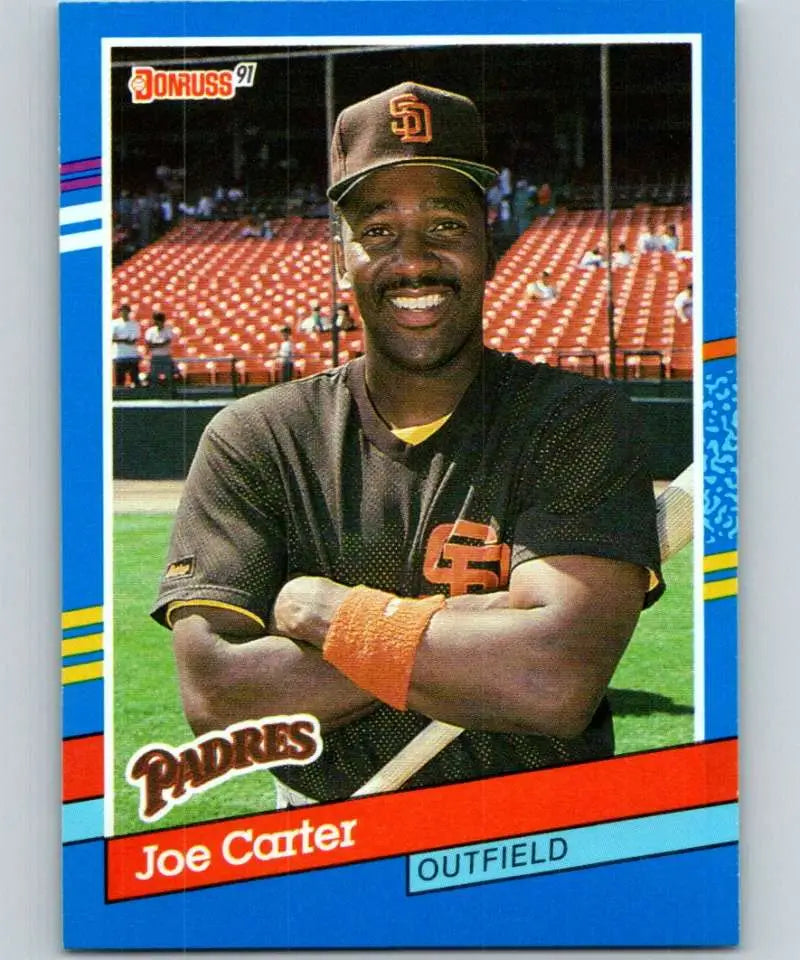 1991 Donruss #298 Joe Carter San Diego Padres Baseball Card featuring outfielder in black shirt