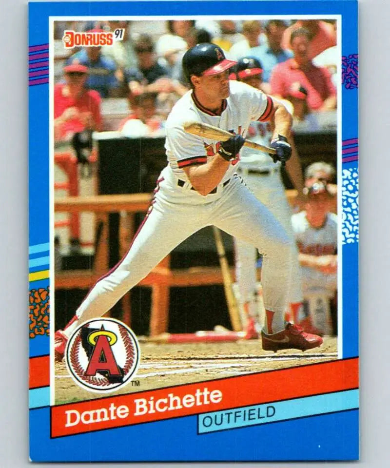 Dante Bichette California Angels Baseball Card with blue border in batting stance