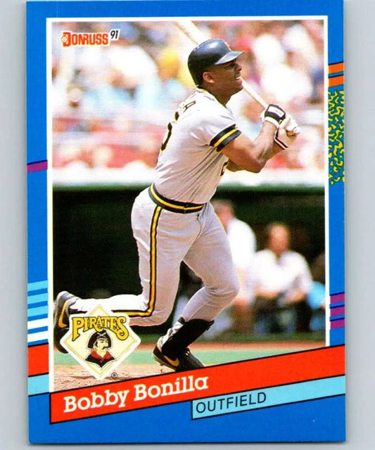 1991 Donruss Baseball Card of Bobby Bonilla at bat for Pittsburgh Pirates