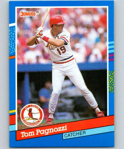 1991 Donruss Tom Pagnozzi card featuring St. Louis Cardinals baseball catcher at bat