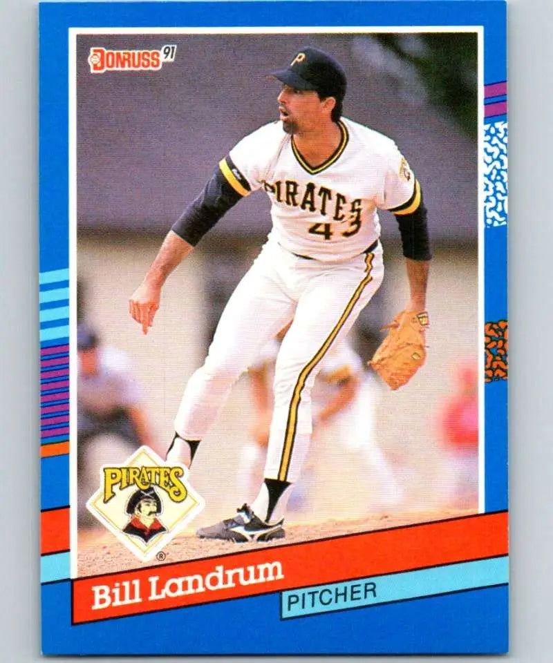 Pittsburgh Pirates baseball card of pitcher Bill Landrum in white and black uniform 49