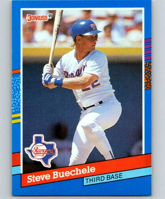 1991 Donruss #357 Steve Buechele Texas Rangers baseball card in white uniform