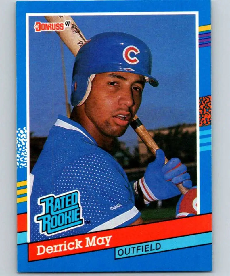 Derrick May 1991 Donruss Rated Rookie Chicago Cubs Baseball Card in blue uniform