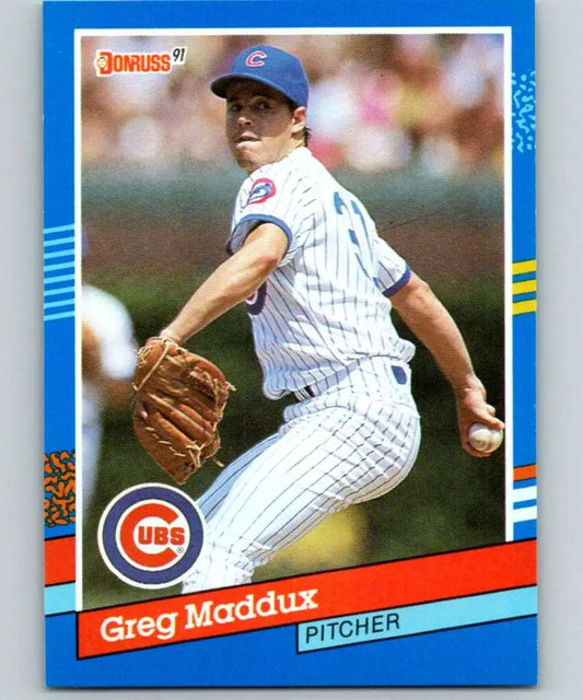 1991 Donruss Baseball Card featuring Greg Maddux in Chicago Cubs pinstripes