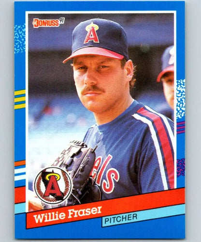 1991 Donruss #379 Willie Fraser California Angels Baseball Card in navy uniform