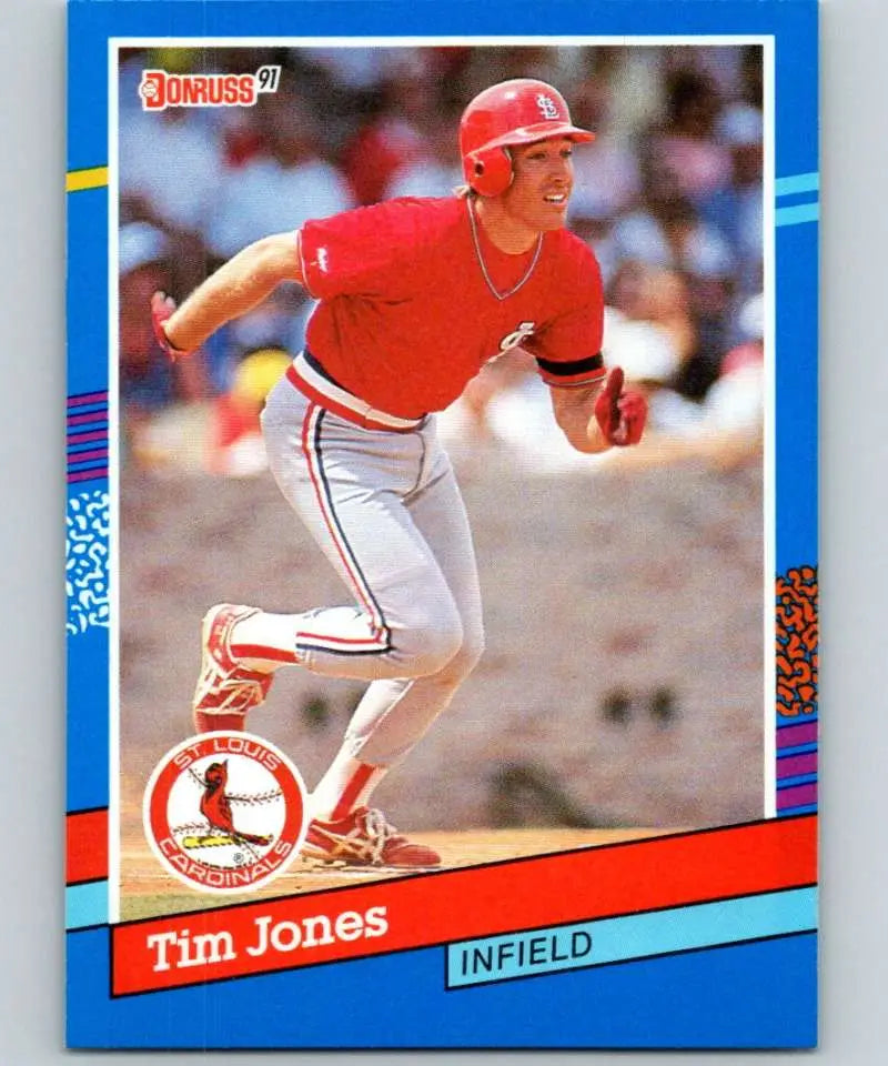 Tim Jones running on field in red uniform, 1991 Donruss St. Louis Cardinals baseball card