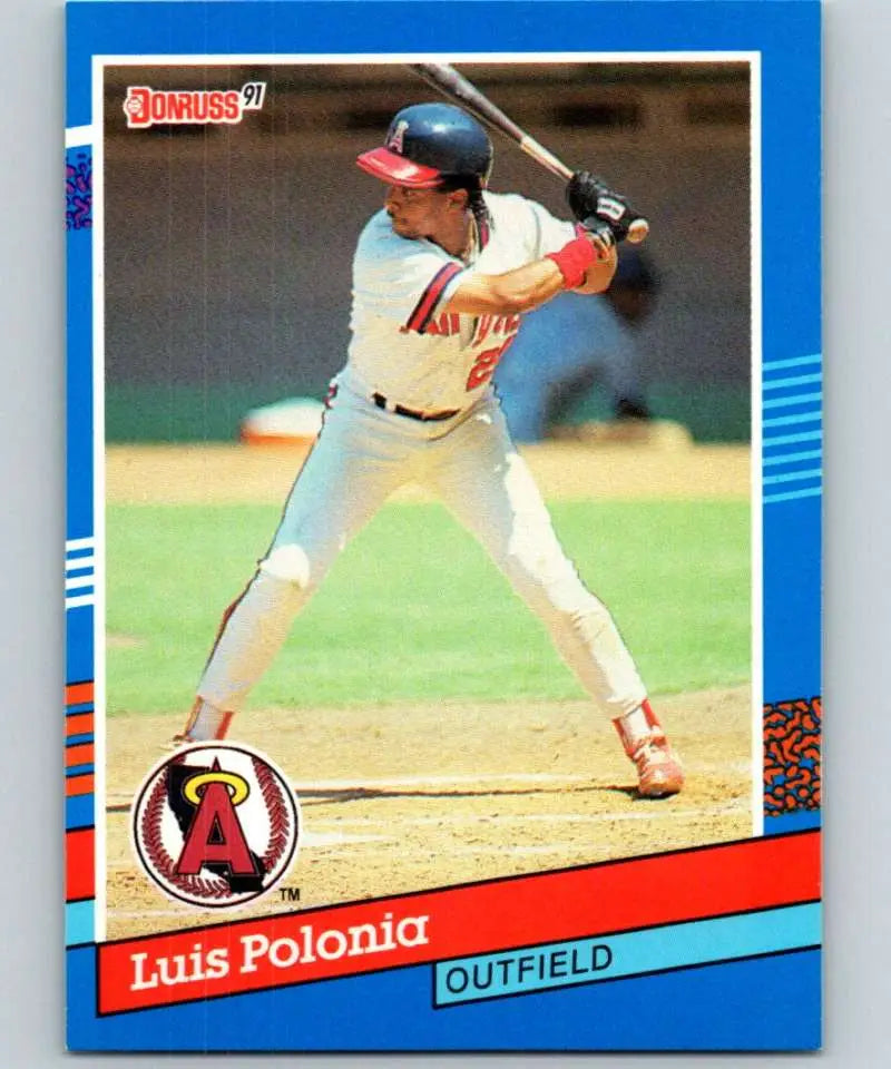 1991 Donruss #93 Luis Polonia California Angels Baseball Card at bat image