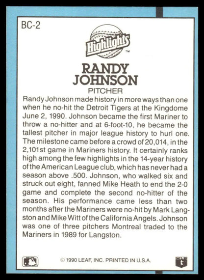 Randy Johnson baseball card from 1991 Donruss featuring Seattle Mariners pitcher