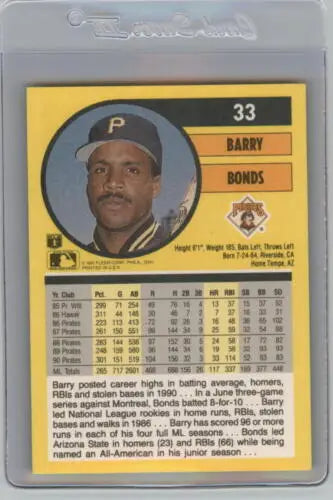 1991 Fleer #33 Barry Bonds NM-MT Pirates baseball card with original gloss finish