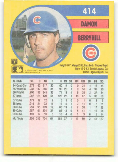 Chicago Cubs Baseball Card of Damon Berryhill with blue cap and team logo