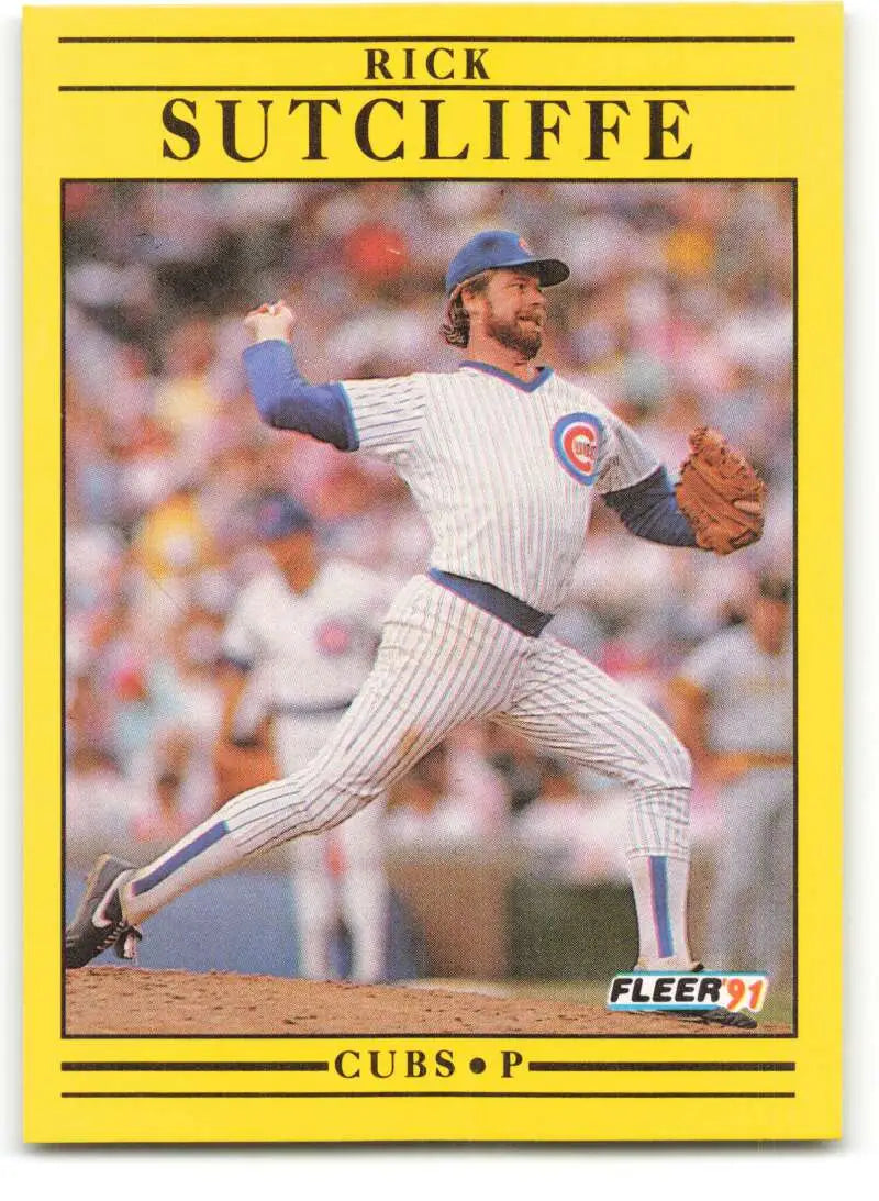 Yellow-bordered 1991 Fleer baseball card of Rick Sutcliffe, Chicago Cubs pitcher