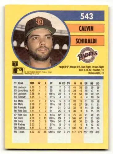 Calvin Schiraldi San Diego Padres baseball card in original gloss condition