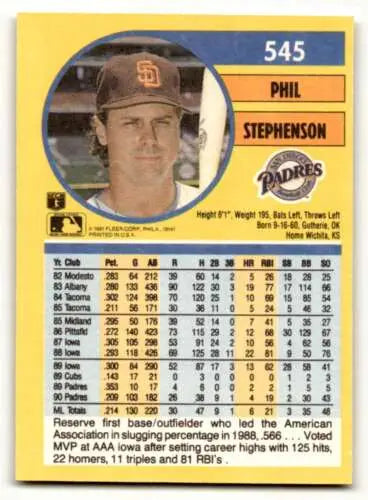 1991 Fleer #545 Phil Stephenson San Diego Padres Baseball Card with original gloss