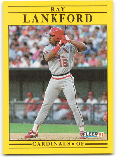 1991 Fleer Ray Lankford NM-MT St. Louis Cardinals baseball card in white and red uniform