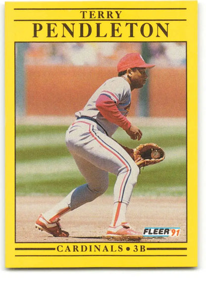 Yellow-bordered 1991 Fleer Terry Pendleton card featuring St. Louis Cardinals third baseman