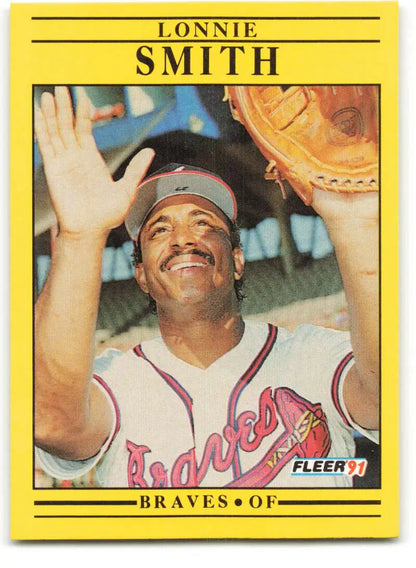 1991 Fleer #702 Lonnie Smith Atlanta Braves Baseball Card with yellow border