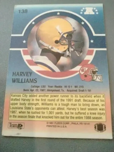 Harvey Williams trading card from the Kansas City Chiefs 1991 Fleer Stars and Stripes