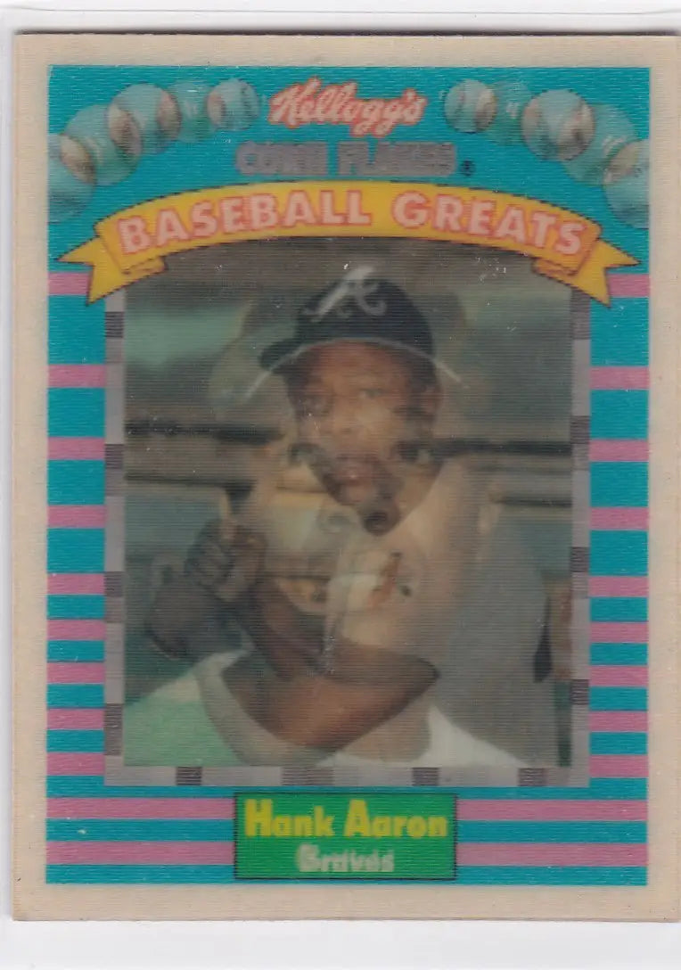 Vintage Kellogg’s Baseball Greats Atlanta Braves 3D card featuring Hank Aaron