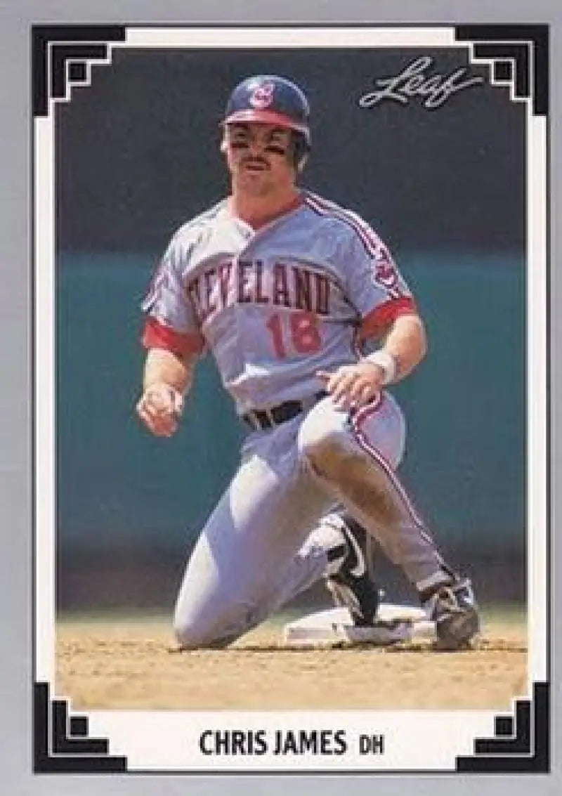 Chris James sliding into base in Cleveland Indians uniform on baseball card