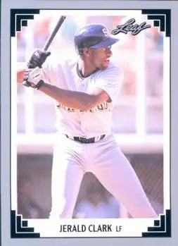 1991 Leaf #265 Jerald Clark Baseball Card featuring San Diego Padres player at bat