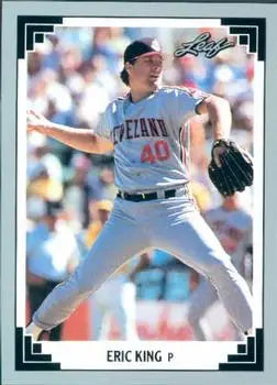 Cleveland Indians player Eric King pitching from the mound in 1991 Leaf #382 card