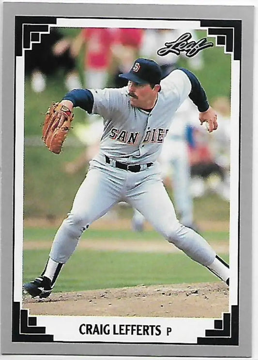 Baseball card of Craig Lefferts pitching for San Diego Padres in white uniform