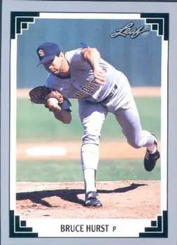 Baseball card of Bruce Hurst, San Diego Padres pitcher in gray road uniform