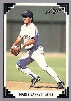 Marty Barrett San Diego Padres baseball card in fielding stance from 1991 Leaf