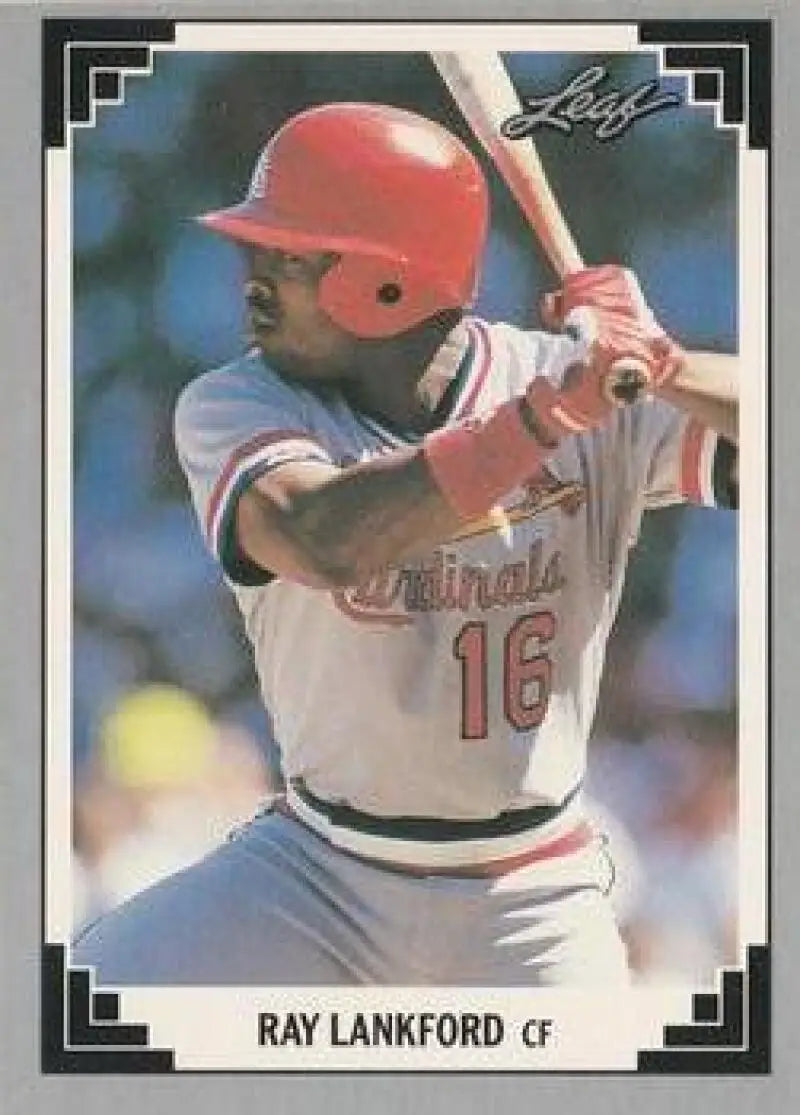 Baseball card of Ray Lankford in batting stance for the St. Louis Cardinals