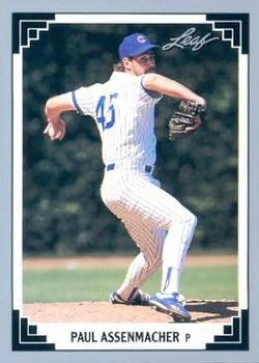 Baseball player Paul Assenmacher in Chicago Cubs uniform #45 pitching motion image