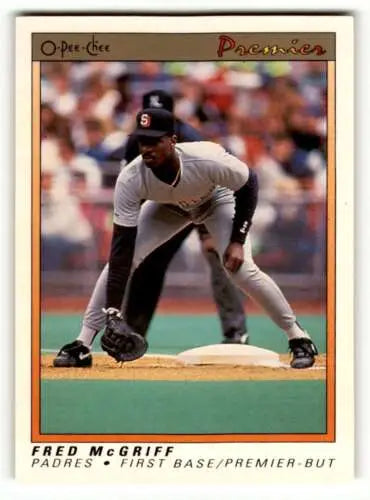 1991 O-Pee-Chee Premier #79 Fred McGriff San Diego Padres baseball card with original gloss