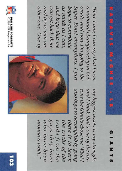 Basketball trading card featuring red and blue borders for Kanavis McGhee, Pro Line Portraits