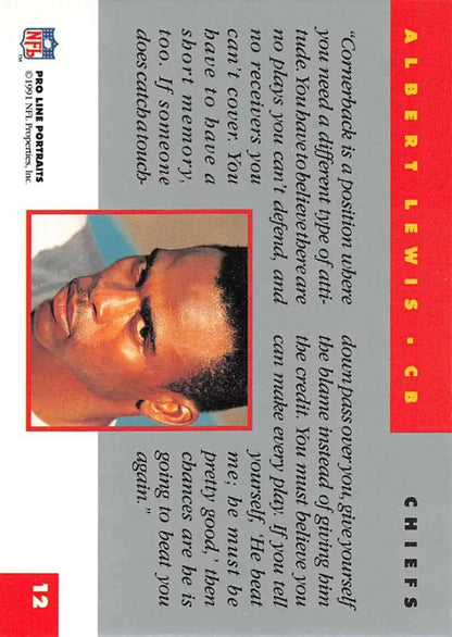 Trading card featuring Albert Lewis from Kansas City Chiefs 1991 Pro Line Portraits collection