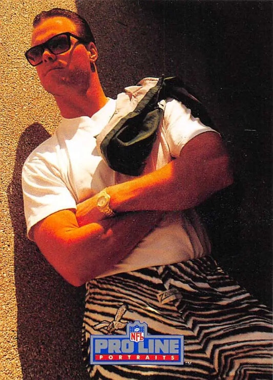 Jim McMahon in sunglasses, white shirt, zebra-striped shorts on Pro Line Portraits card