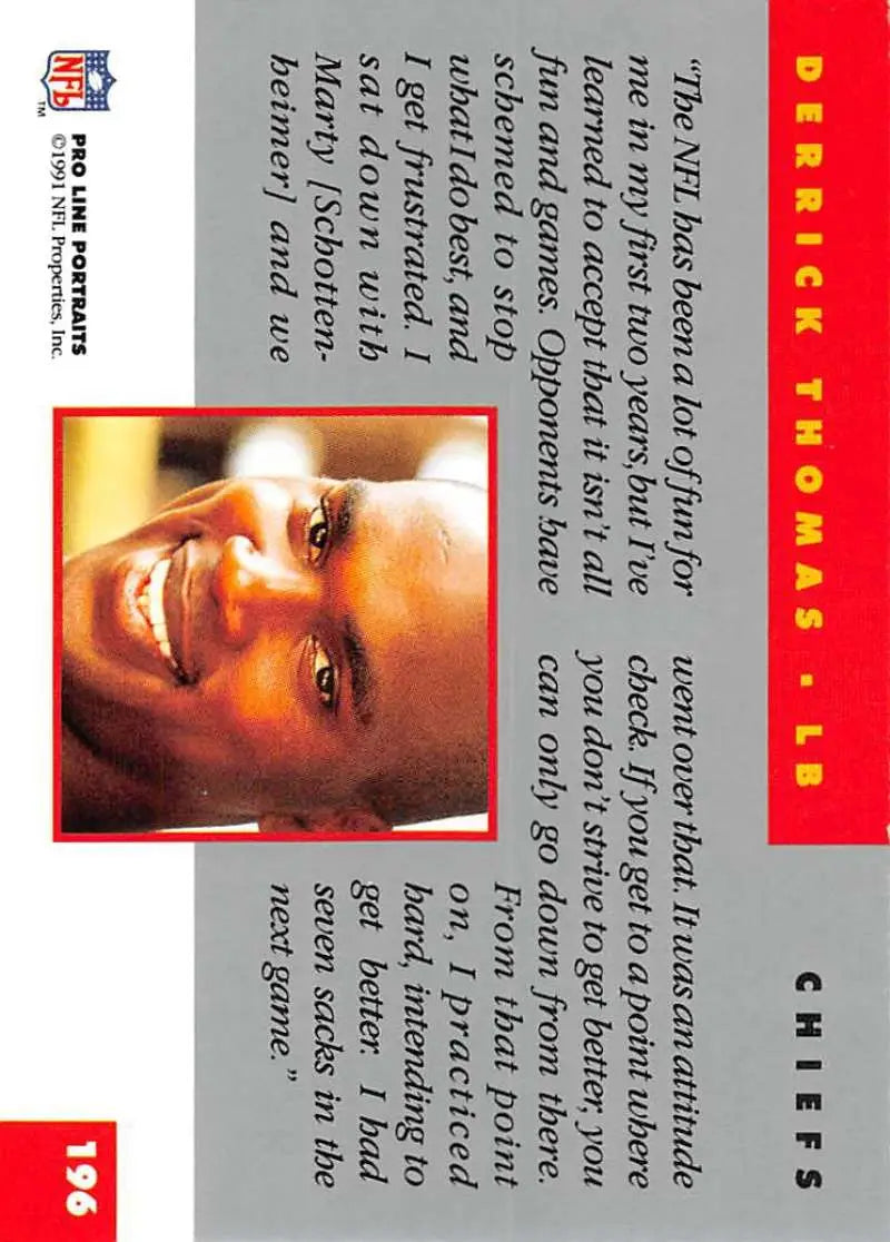 Basketball trading card featuring Derrick Thomas from Pro Line Portraits for Kansas City Chiefs