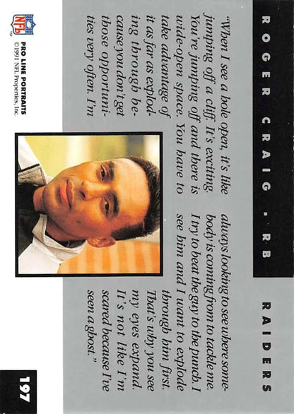 Baseball trading card featuring Roger Craig and Los Angeles Raiders text elements