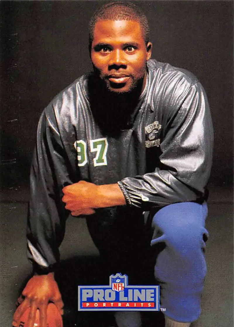 Professional athlete Rufus Porter in gray jacket and blue pants for Pro Line Portraits card