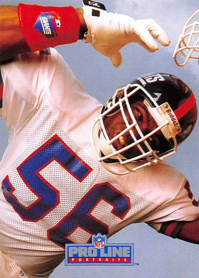 NFL player Lawrence Taylor in New York Giants jersey, featured on a football card