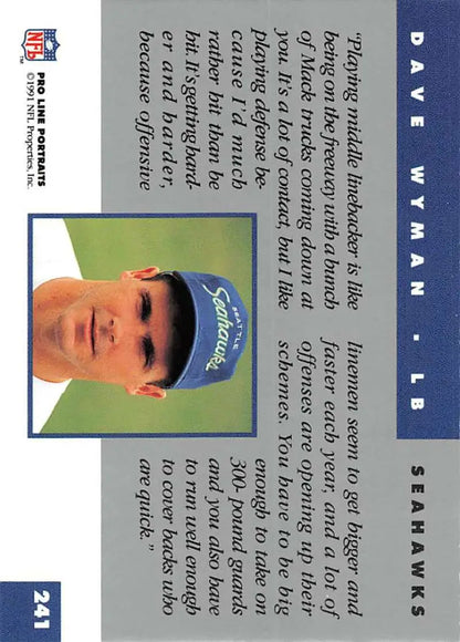 David Wyman Football Card featuring Dodgers player in blue cap against green backdrop