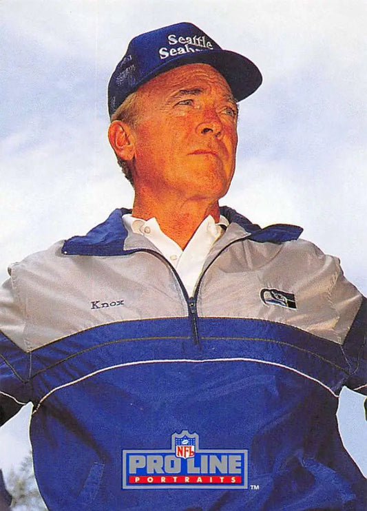 Chuck Knox in Seattle Seahawks gear with a Pro Line jacket on 1991 Pro Line Portraits card