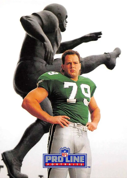 Football player in green #79 jersey with black statue for Pro Line Portraits card