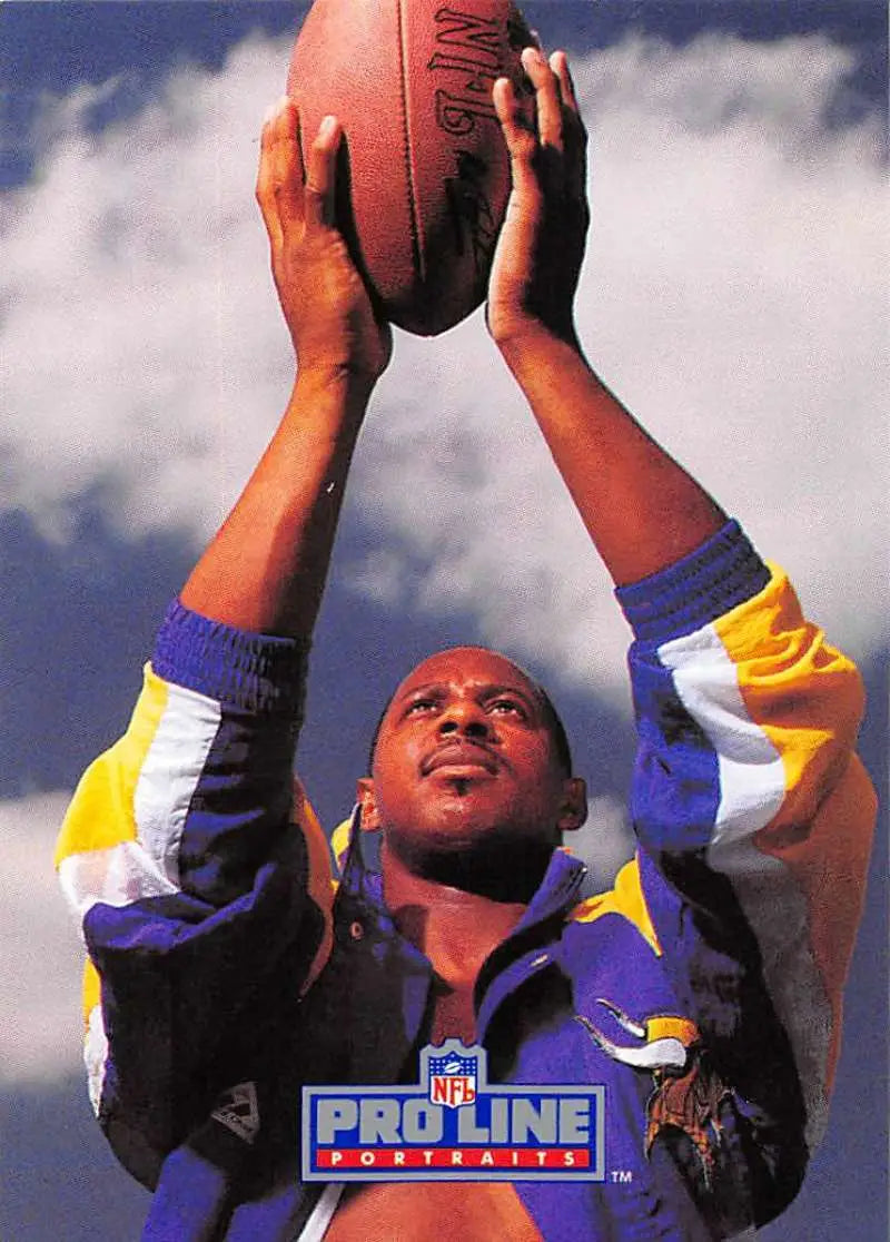 NFL Pro Line Portraits football card of Anthony Carter catching a pass for the Vikings